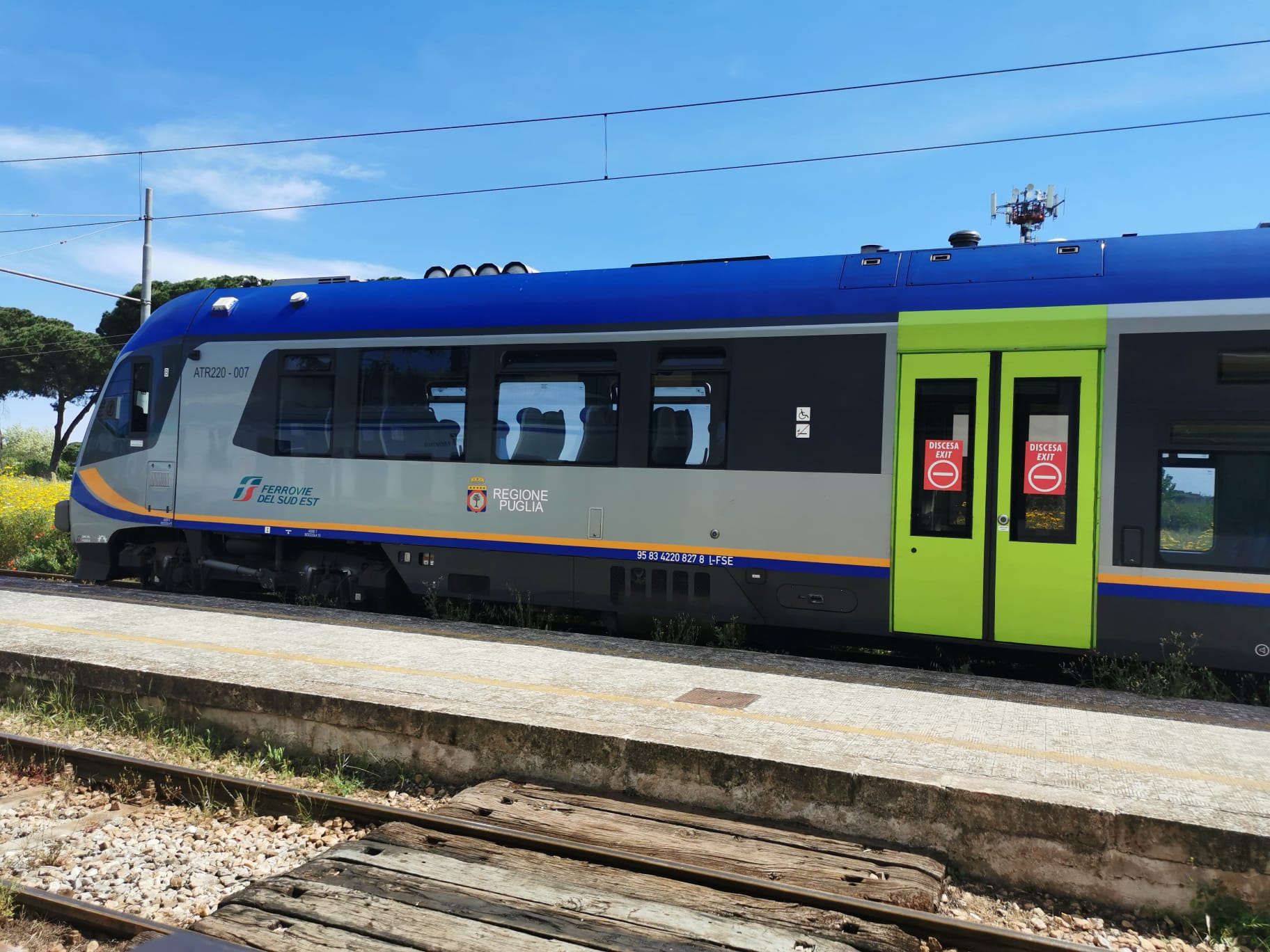Un treno regionale delle Ferrovie del Sud Est fermo in stazione